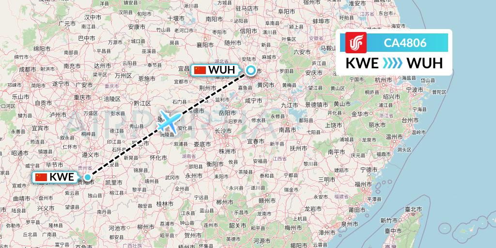 CA4806 Air China Flight Map: Guiyang to Wuhan