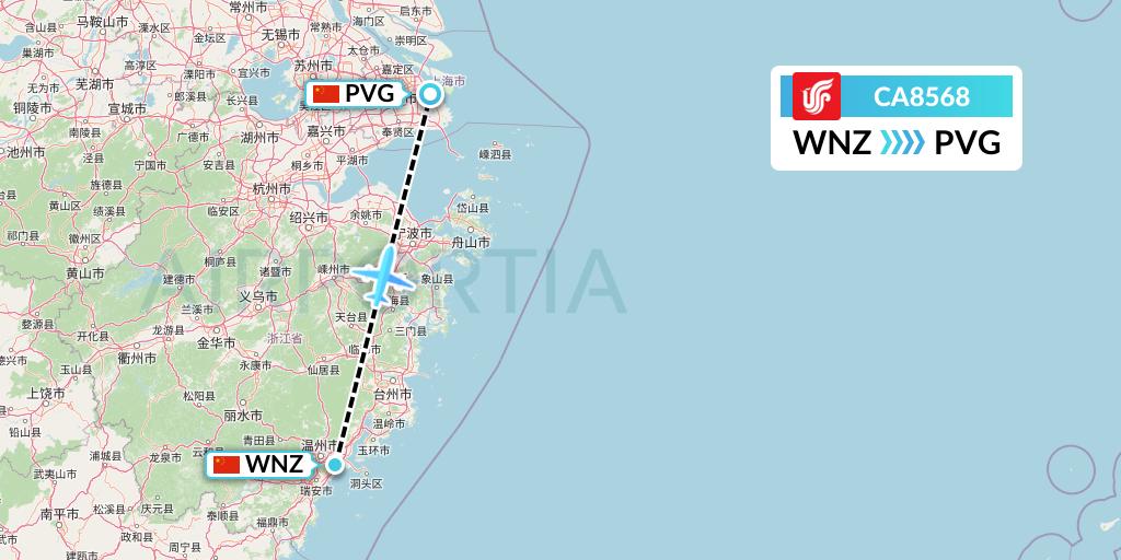 CA8568 Air China Flight Map: Wenzhou to Shanghai