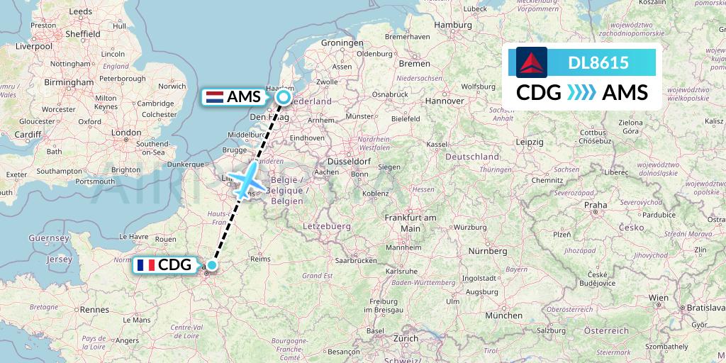 DL8615 Delta Air Lines Flight Map: Paris to Amsterdam