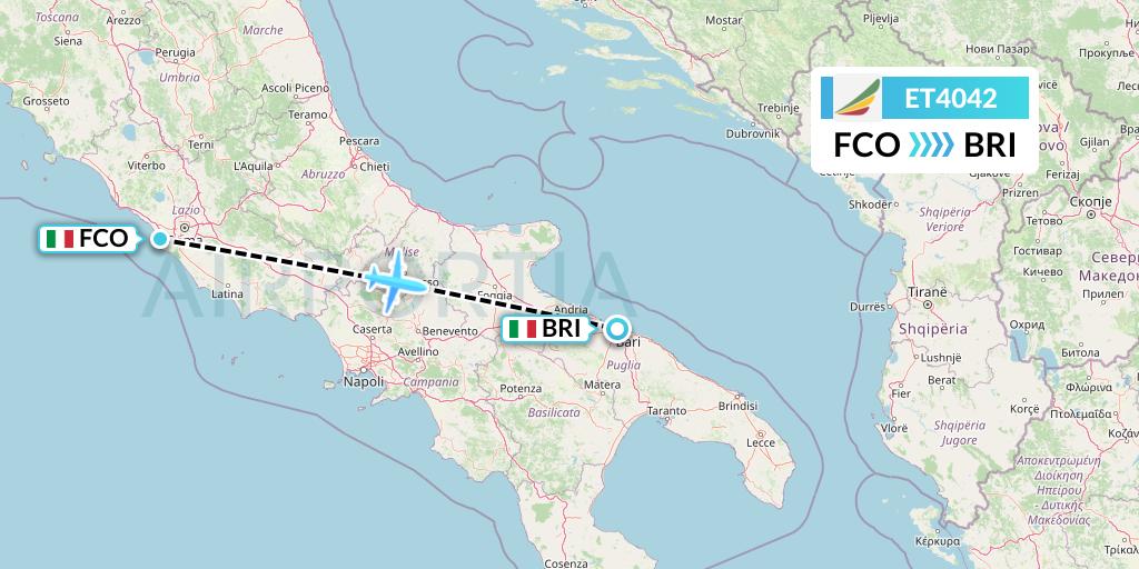 ET4042 Ethiopian Airlines Flight Map: Rome to Bari