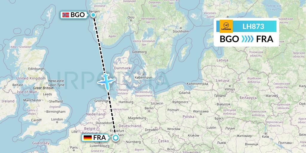 LH873 Lufthansa Flight Map: Bergen to Frankfurt