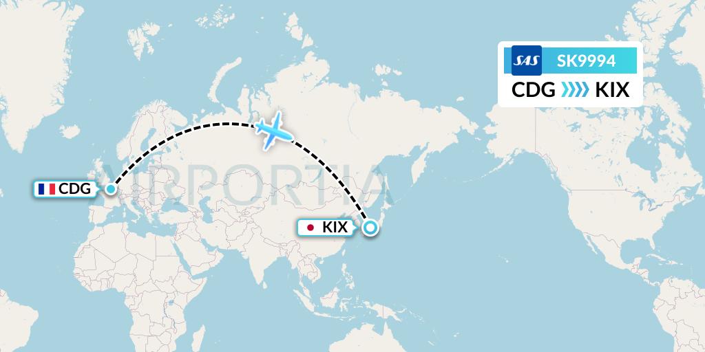 SK9994 SAS Flight Map: Paris to Osaka