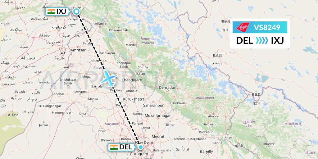 VS8249 Virgin Atlantic Airways Flight Map: Delhi to Jammu