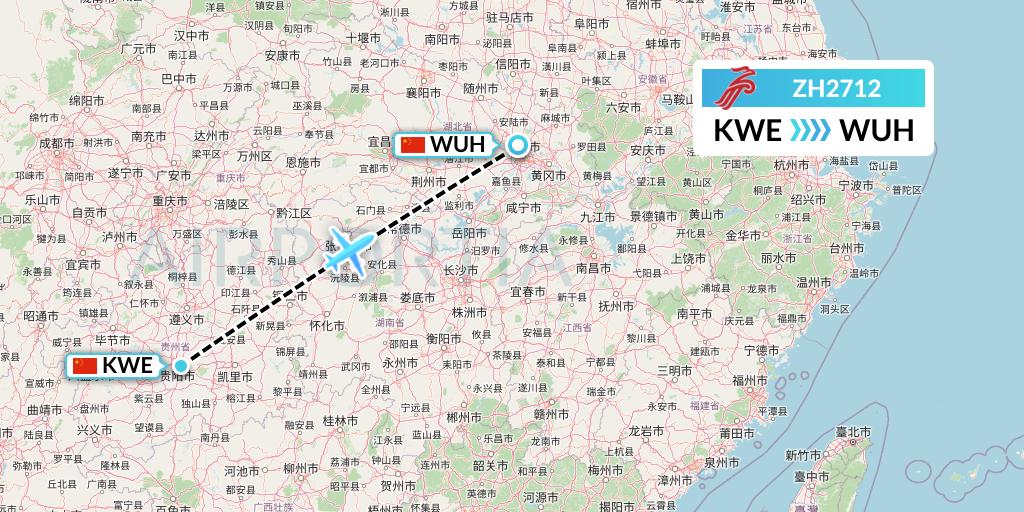 ZH2712 Shenzhen Airlines Flight Map: Guiyang to Wuhan