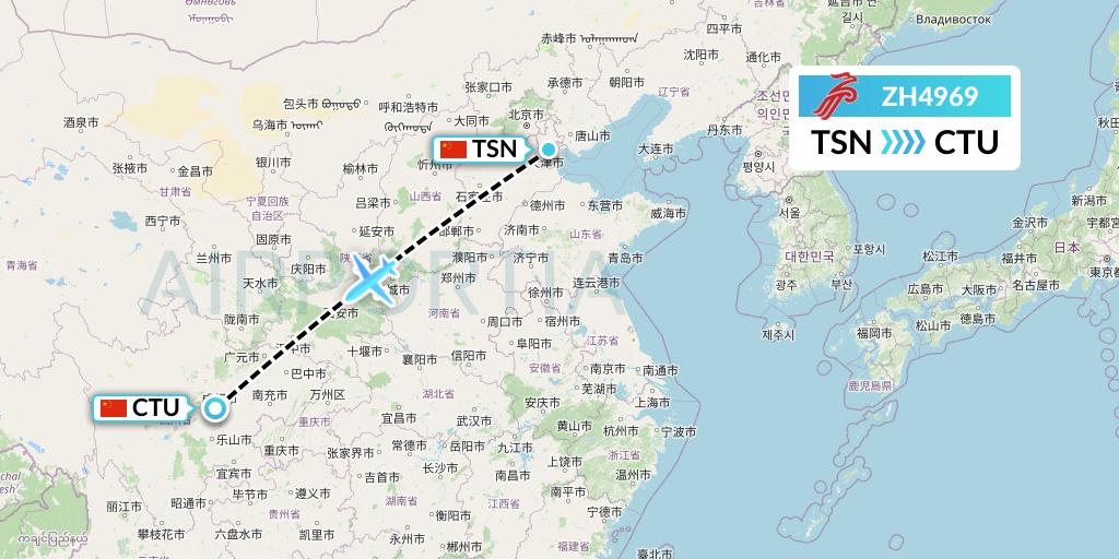 ZH4969 Shenzhen Airlines Flight Map: Tianjin to Chengdu