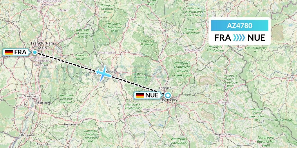 AZ4780 ITA Airways Flight Map: Frankfurt to Nurnberg