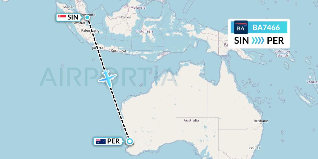 BA7466 British Airways Flight Map: Singapore to Perth