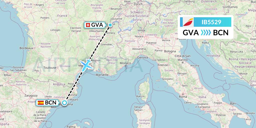 IB5529 Iberia Flight Map: Geneva to Barcelona