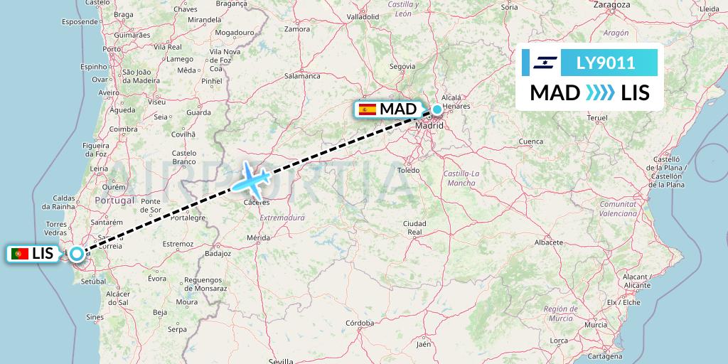 LY9011 El Al Flight Map: Madrid to Lisbon