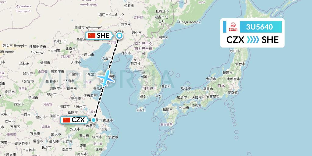 3U5640 Sichuan Airlines Flight Map: Changzhou to Shenyang