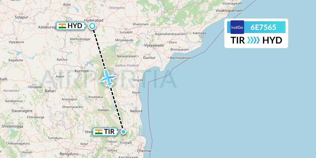 6E7565 IndiGo Airlines Flight Map: Tirupati to Hyderabad