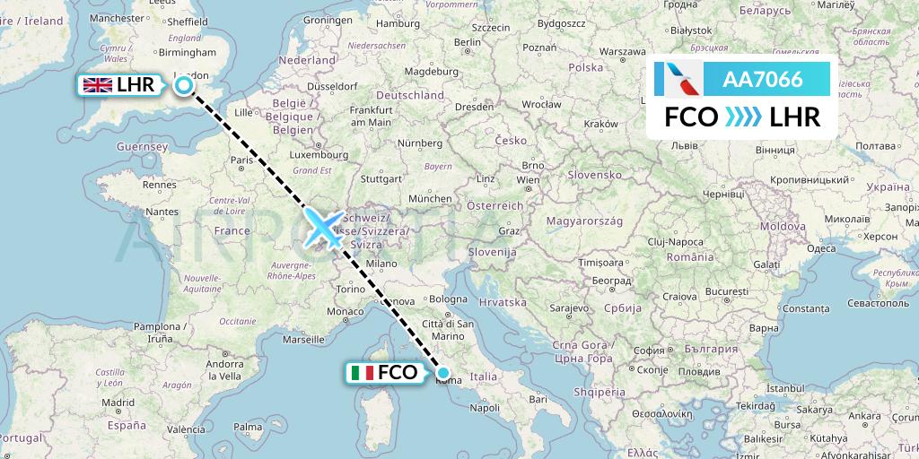 AA7066 American Airlines Flight Map: Rome to London