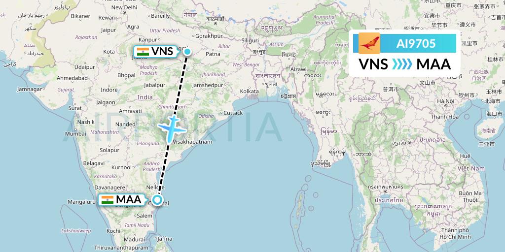 AI9705 Air India Flight Map: Varanasi to Chennai