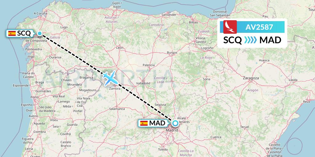 AV2587 Avianca Flight Map: Santiago to Madrid