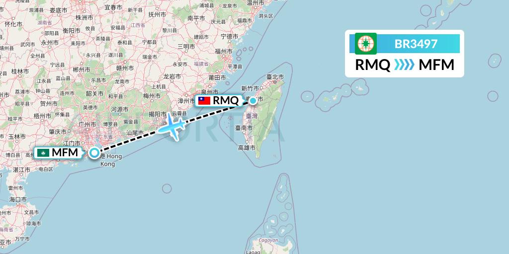 BR3497 EVA Air Flight Map: Taichung to Macau