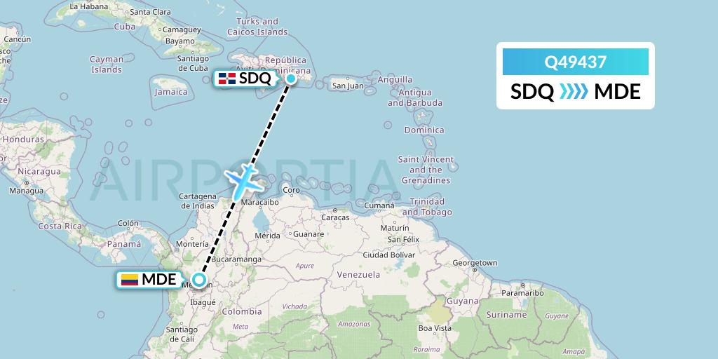 Q49437 Euroairlines Flight Map: Santo Domingo to Medellin