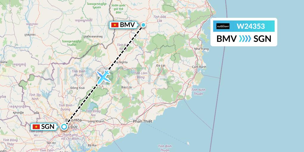 W24353 Flex Flight Flight Map: Buon Ma Thuot to Ho Chi Minh City
