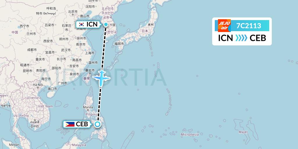 7C2113 Jeju Air Flight Map: Seoul to Cebu