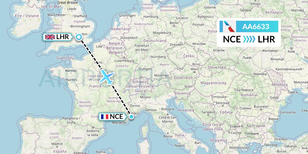 AA6633 American Airlines Flight Map: Nice to London