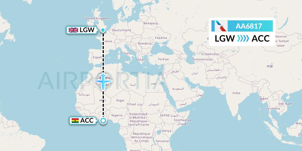AA6817 American Airlines Flight Map: London to Accra