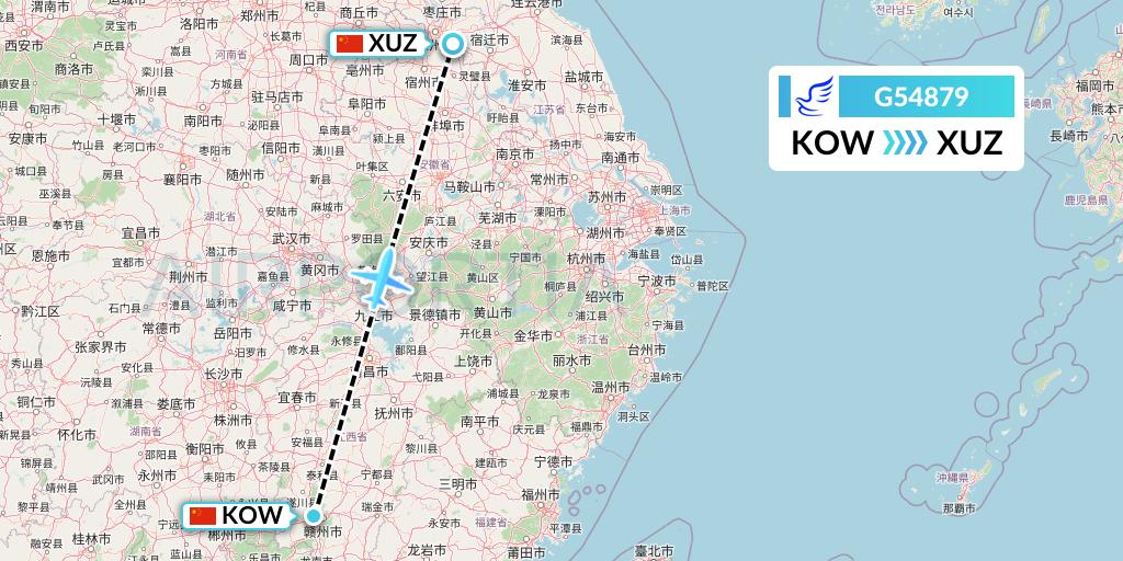 G54879 China Express Airlines Flight Map: Ganzhou to Xuzhou