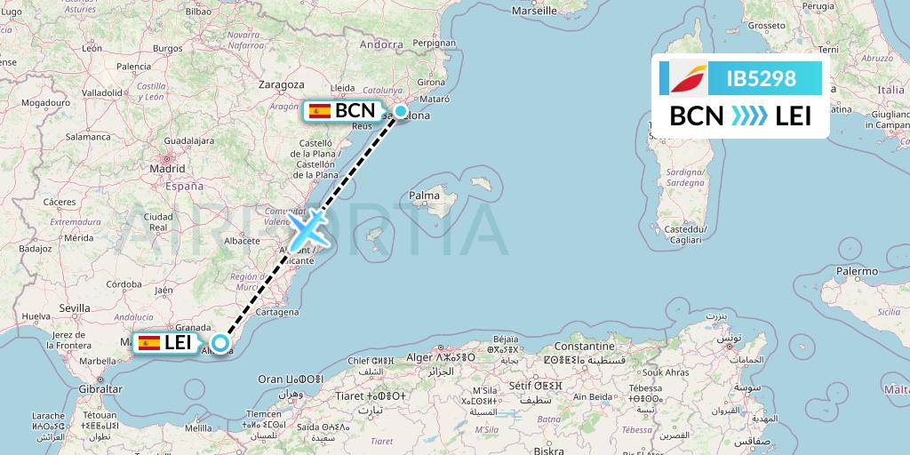 IB5298 Iberia Flight Map: Barcelona to Almeria