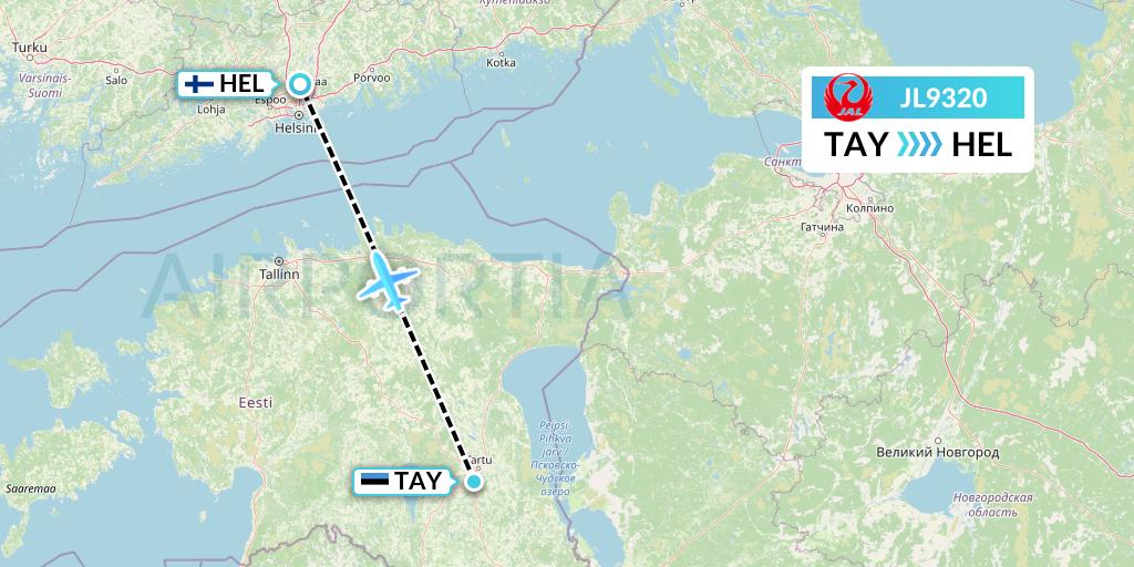 JL9320 Japan Airlines Flight Map: Tartu to Helsinki