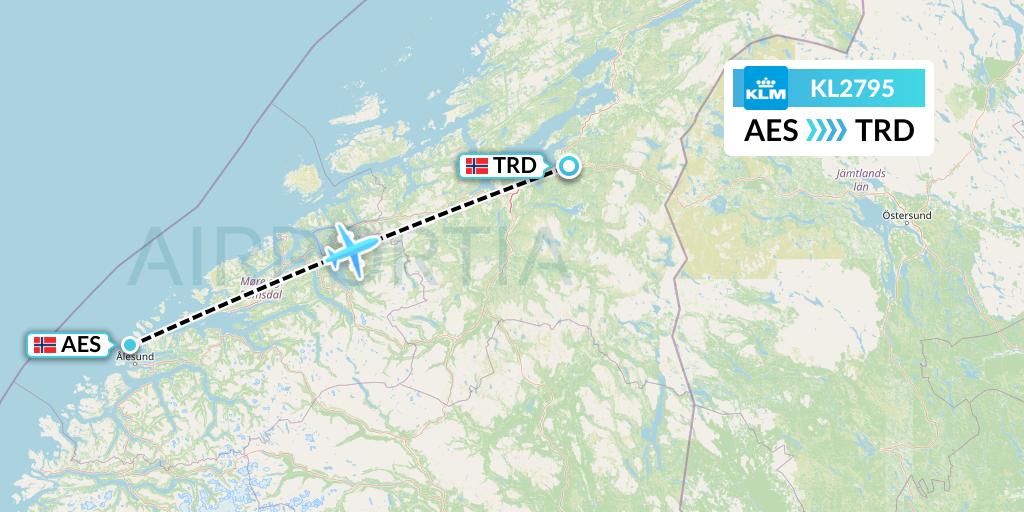 KL2795 KLM Flight Map: Alesund to Trondheim