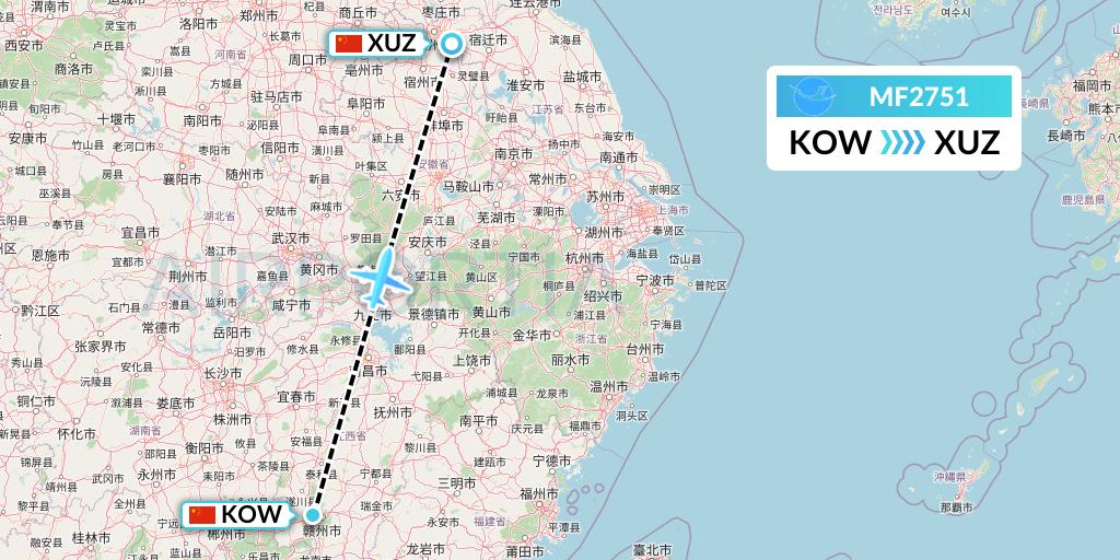 MF2751 Xiamen Airlines Flight Map: Ganzhou to Xuzhou