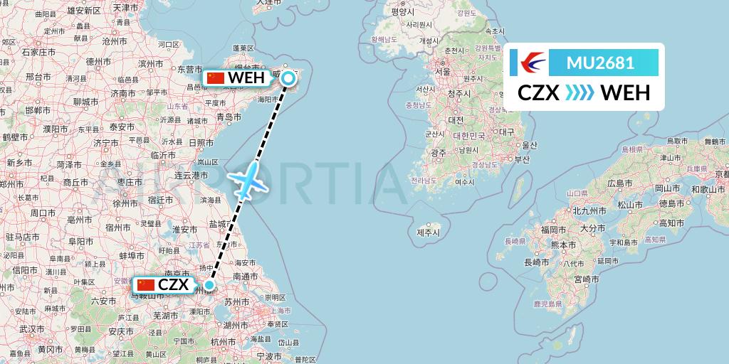 MU2681 China Eastern Airlines Flight Map: Changzhou to Weihai