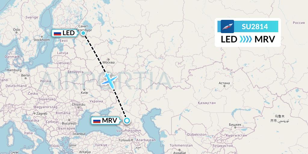 SU2814 Aeroflot Flight Map: St. Petersburg to Mineralnye Vody