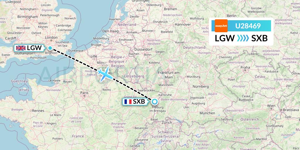 U28469 EasyJet Flight Map: London to Strasbourg