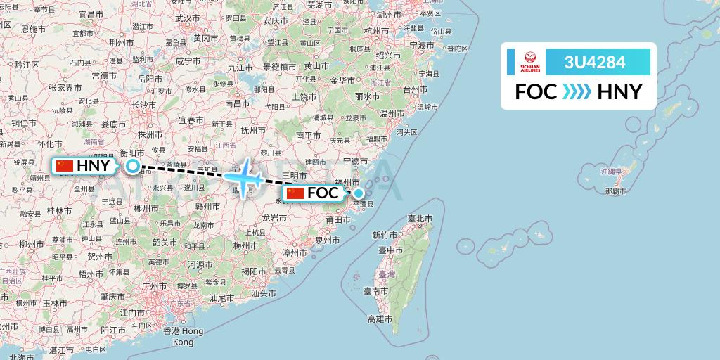 3U4284 Sichuan Airlines Flight Map: Fuzhou to Hengyang