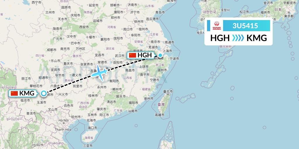 3U5415 Sichuan Airlines Flight Map: Hangzhou to Kunming