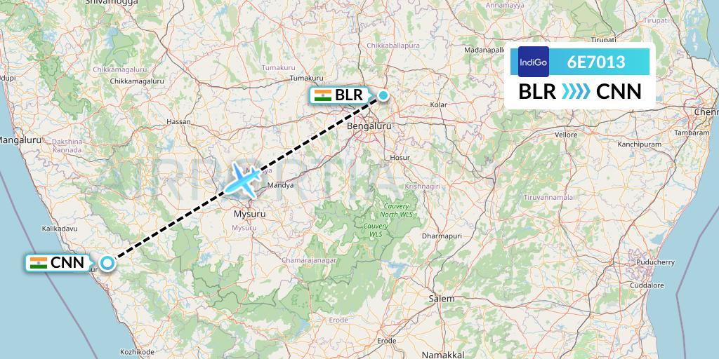 6E7013 IndiGo Airlines Flight Map: Bangalore to Mattannur