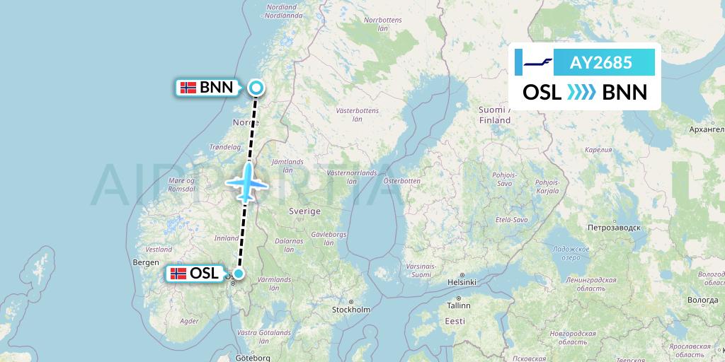 AY2685 Finnair Flight Map: Oslo to Bronnoysund