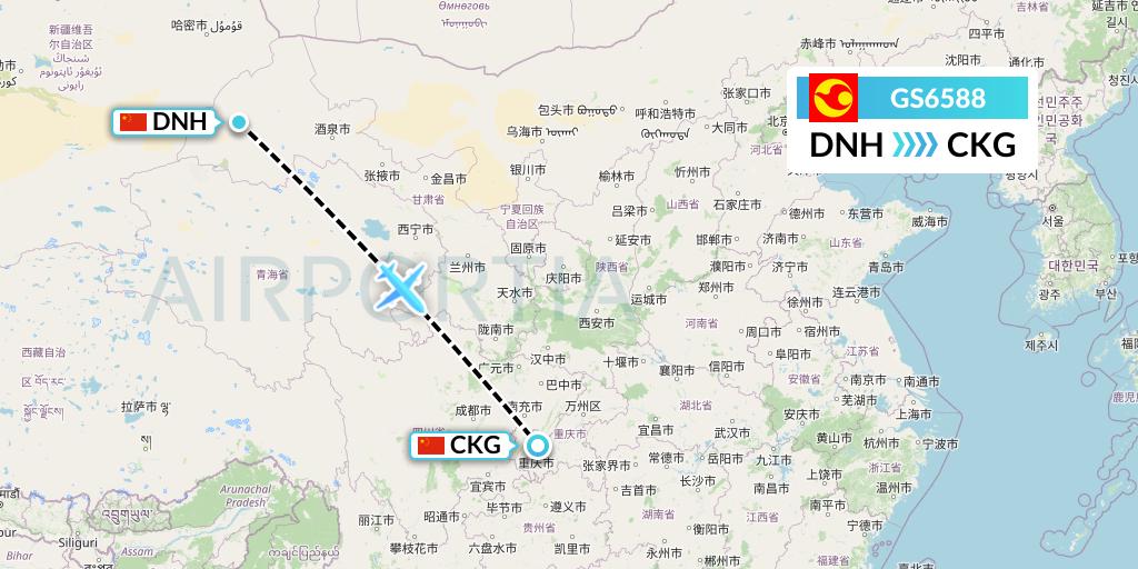 GS6588 Tianjin Airlines Flight Map: Dunhuang to Chongqing