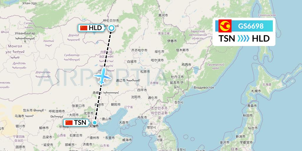 GS6698 Tianjin Airlines Flight Map: Tianjin to Hailar