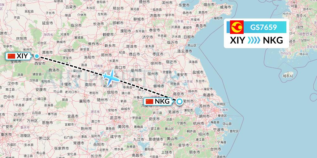 GS7659 Tianjin Airlines Flight Map: Xi'an to Nanjing