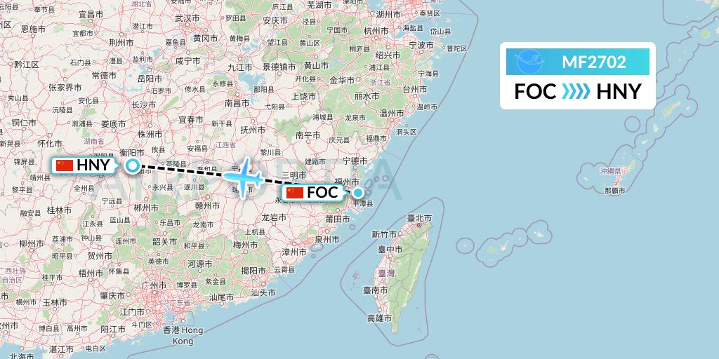 MF2702 Xiamen Airlines Flight Map: Fuzhou to Hengyang