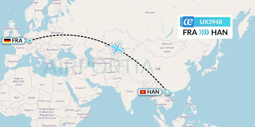 UX3948 Air Europa Flight Map: Frankfurt to Hanoi