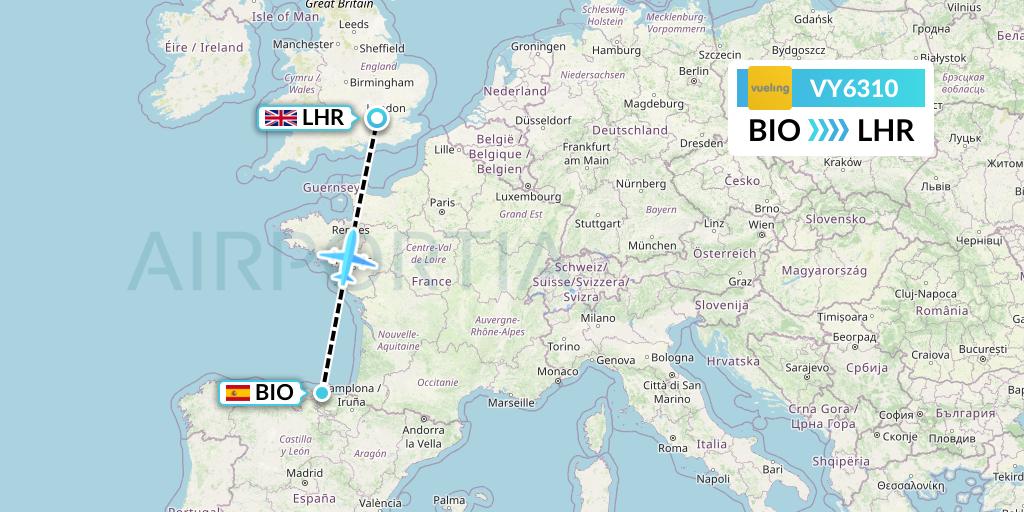 VY6310 Vueling Flight Map: Bilbao to London