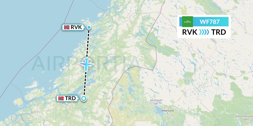 WF787 Wideroe Flight Map: Rorvik to Trondheim