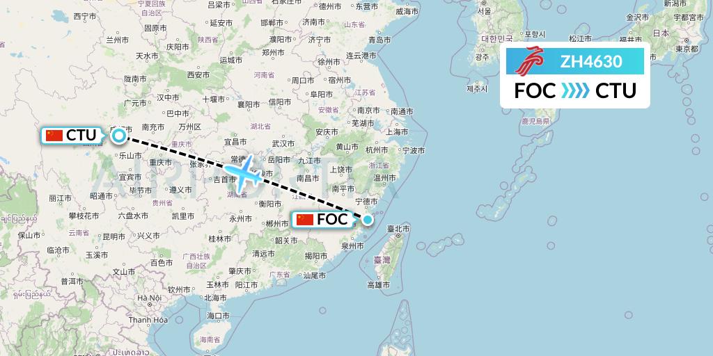 ZH4630 Shenzhen Airlines Flight Map: Fuzhou to Chengdu