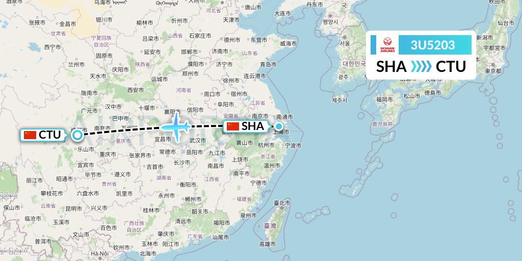 3U5203 Sichuan Airlines Flight Map: Shanghai to Chengdu