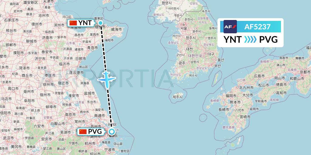 AF5237 Air France Flight Map: Yantai to Shanghai