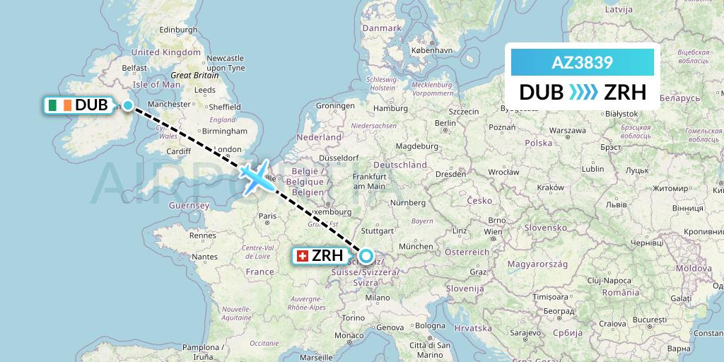 AZ3839 ITA Airways Flight Map: Dublin to Zurich