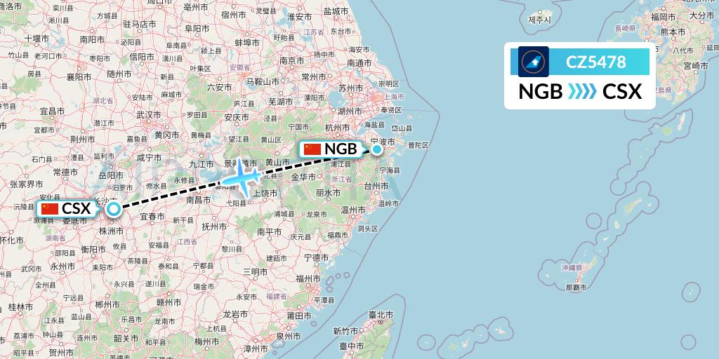 CZ5478 China Southern Airlines Flight Map: Ningbo to Changsha
