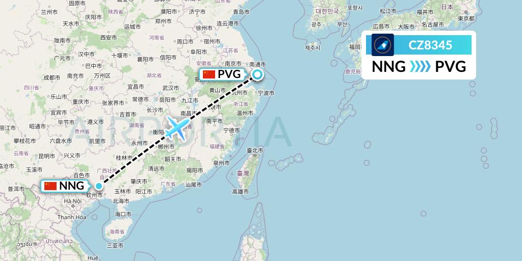 CZ8345 China Southern Airlines Flight Map: Nanning to Shanghai