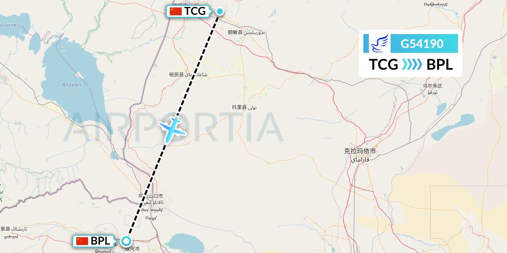 G54190 China Express Airlines Flight Map: Tacheng to Bole